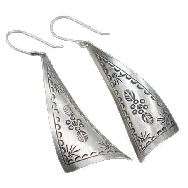 Women's Bohemian Retro Triangle Sier Ethnic Style Carved Niche Design Earrings