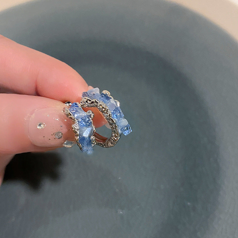 Women's Light Luxury Minority Blue Crystal For Trendy Fresh Stud Earrings