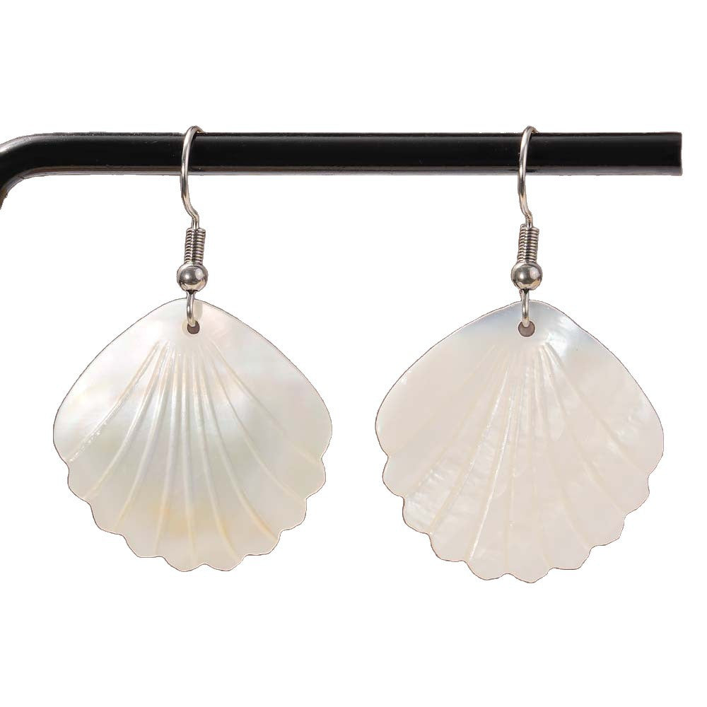 Summer Seaside White Shell Scallop Simple Hollow Monstera Earrings