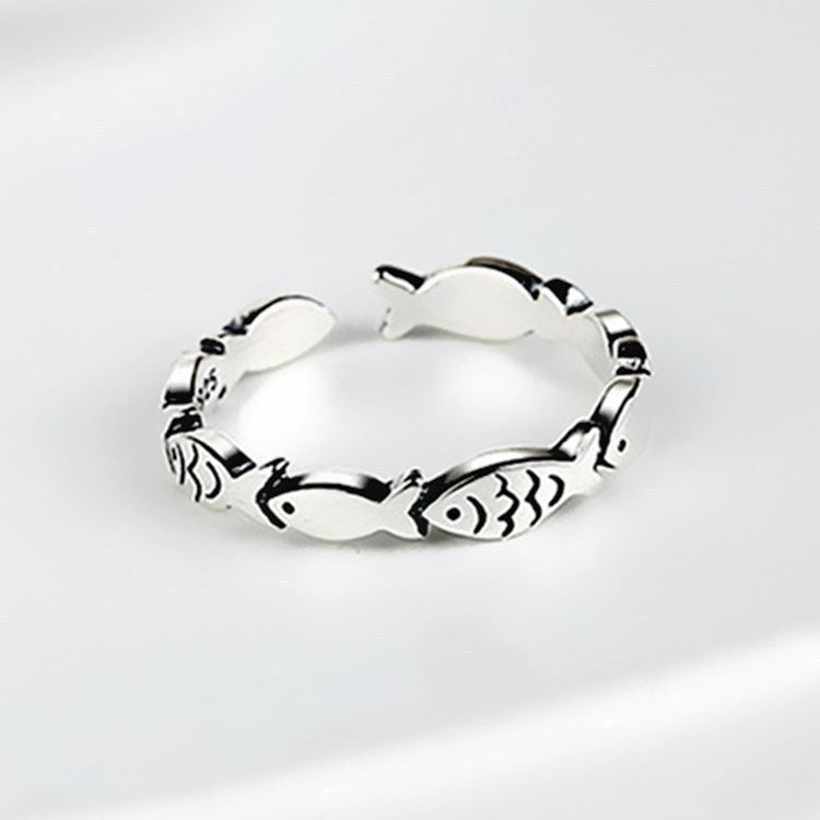Creative Retro Yu Hipster Marcasite Fish Open Ring