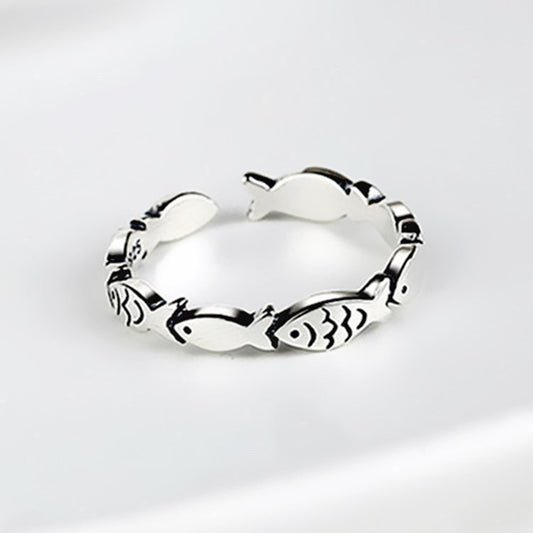 Creative Retro Yu Hipster Marcasite Fish Open Ring