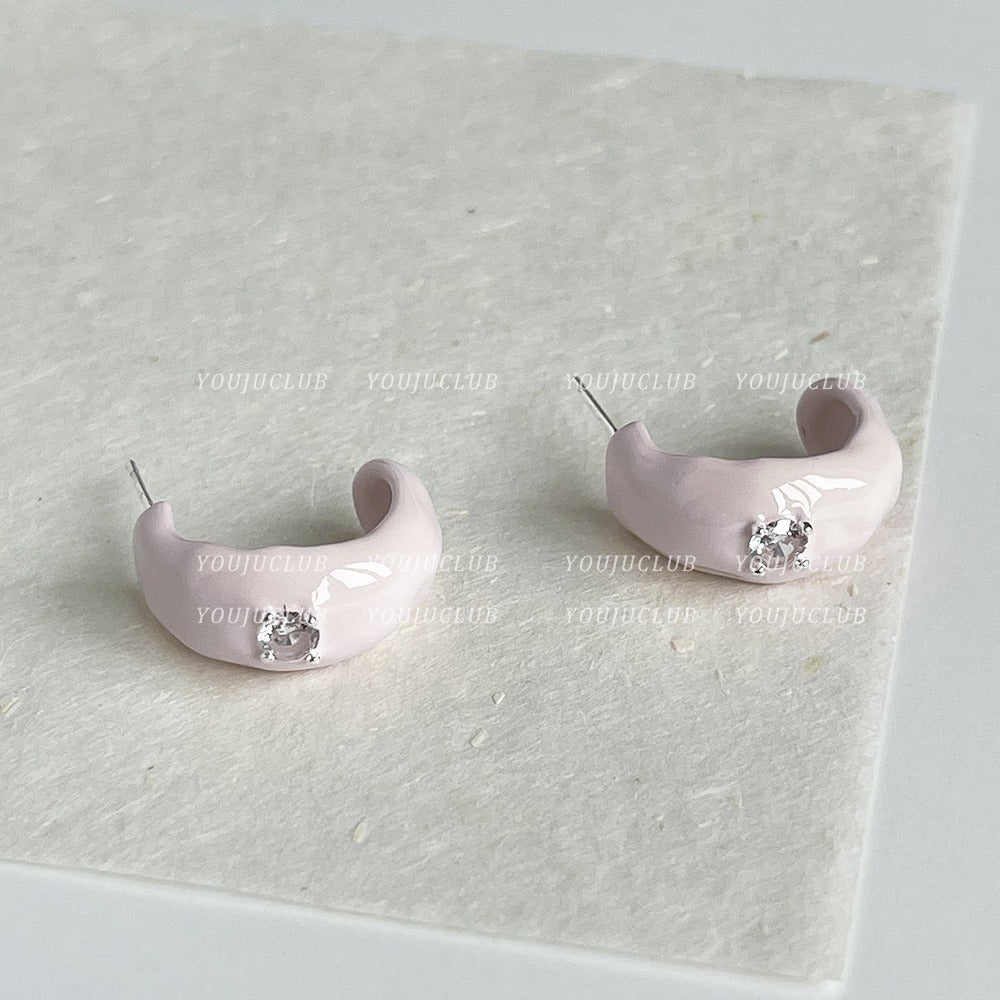 Needle Pink Enamel Diamond Female Niche Rings