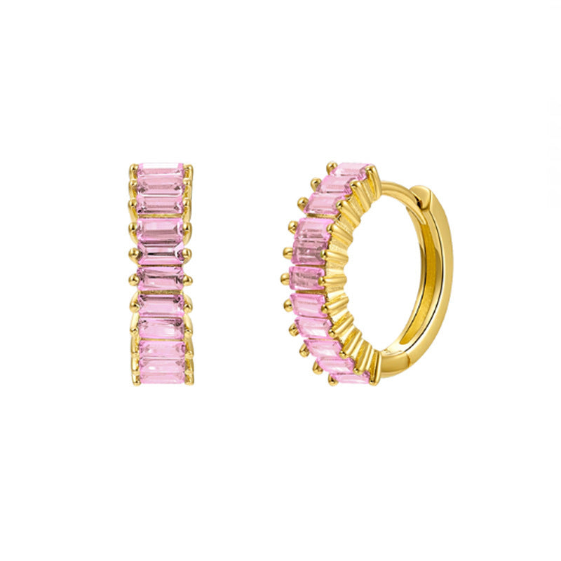 Square Zircon Circle Ear Clip Female Simple Elegant Earrings