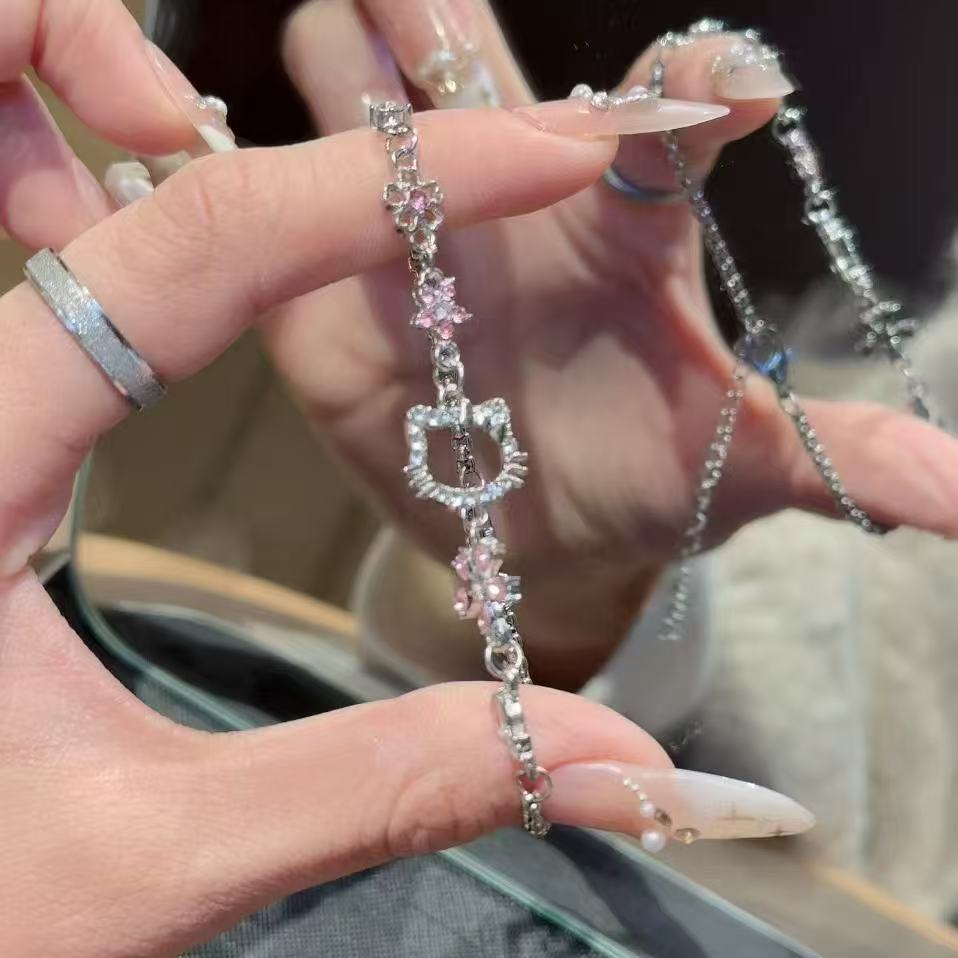 Cute Pink Diamond Cherry Blossom Female Light Luxury Good-looking Bracelets