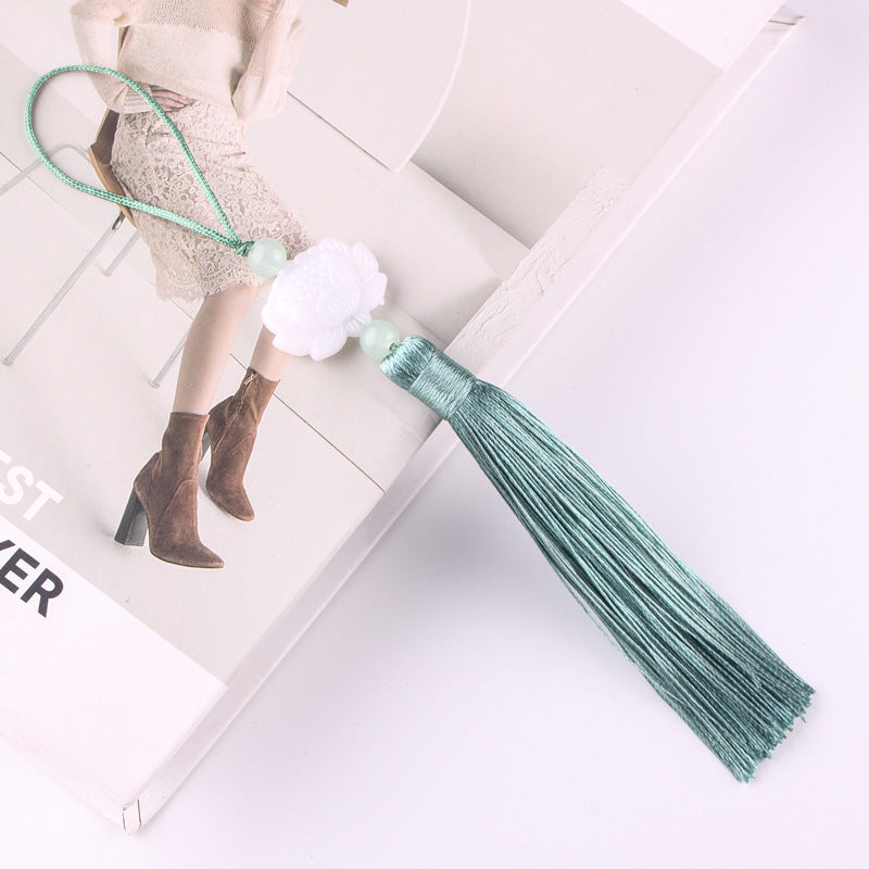 Jade Lotus Tassel Fringe Kunlun Fan Cheongsam Jewelry Accessories