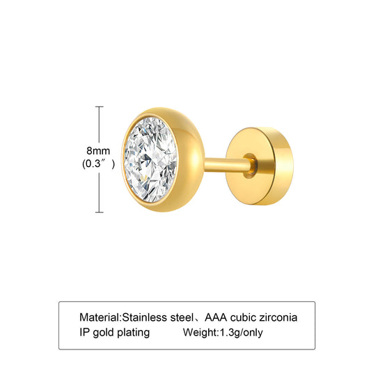 Men's Stainless Steel White Zircon Black Small Ear Earrings