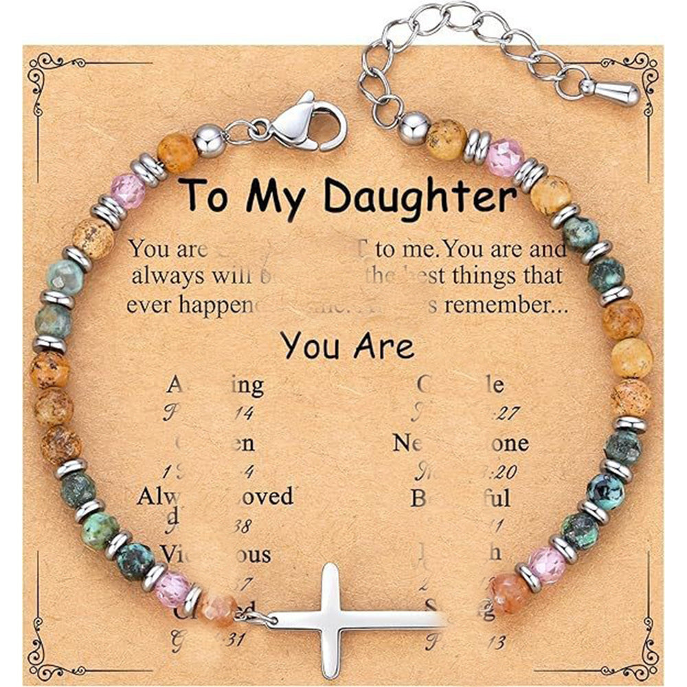 Natural Turquoise Cross Picture Stone Pink Crystal Bracelets