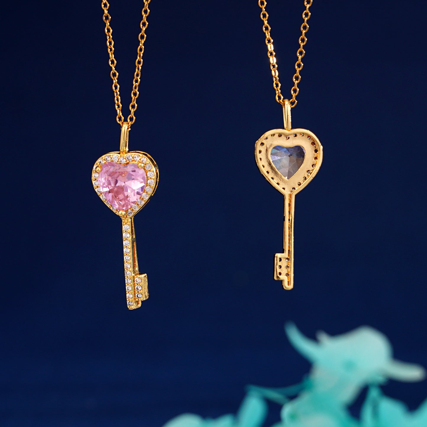 Women's Sweet Loving Heart Zircon Key Special Interest Necklaces