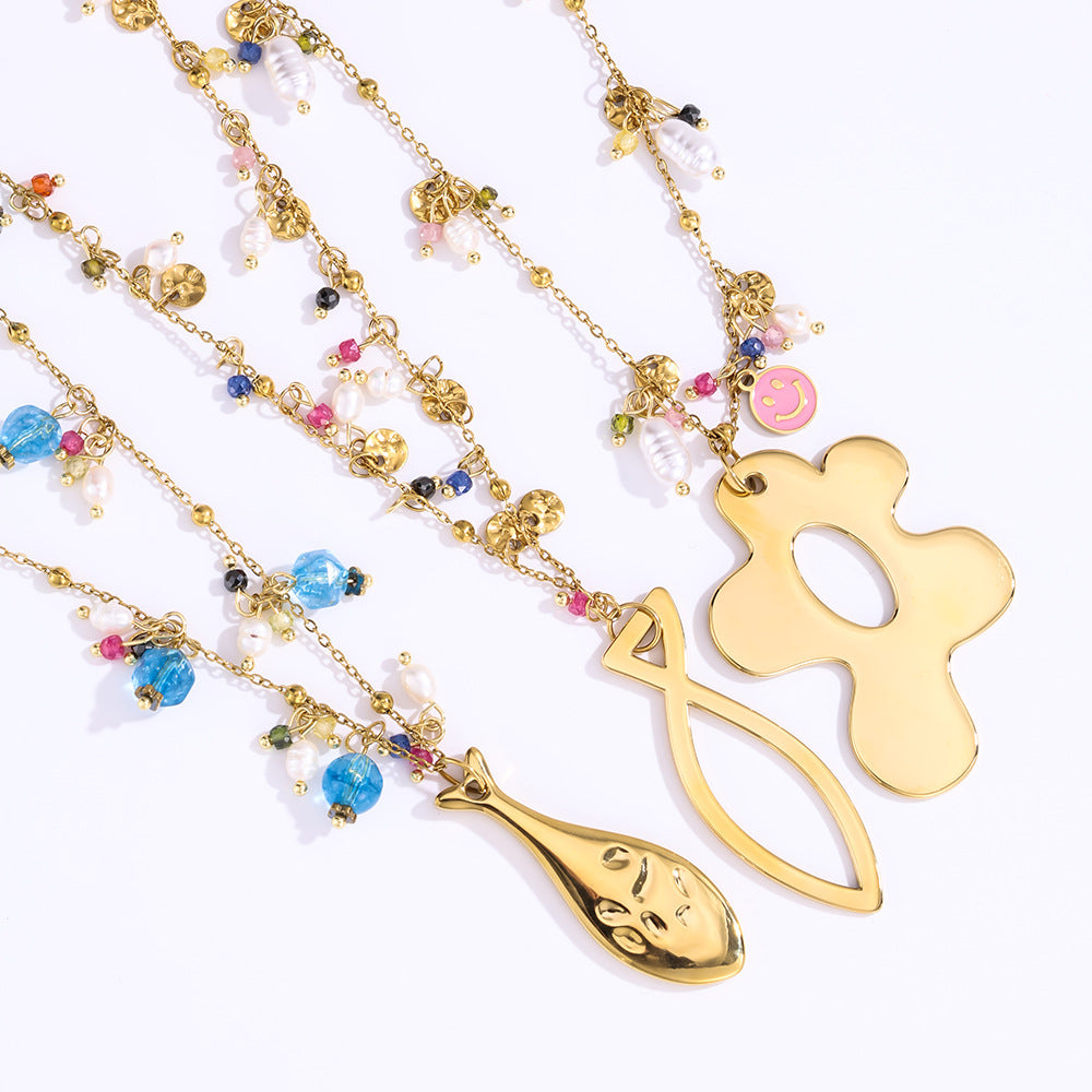 Stainless Steel Female Golden Fish Flower Color Necklace