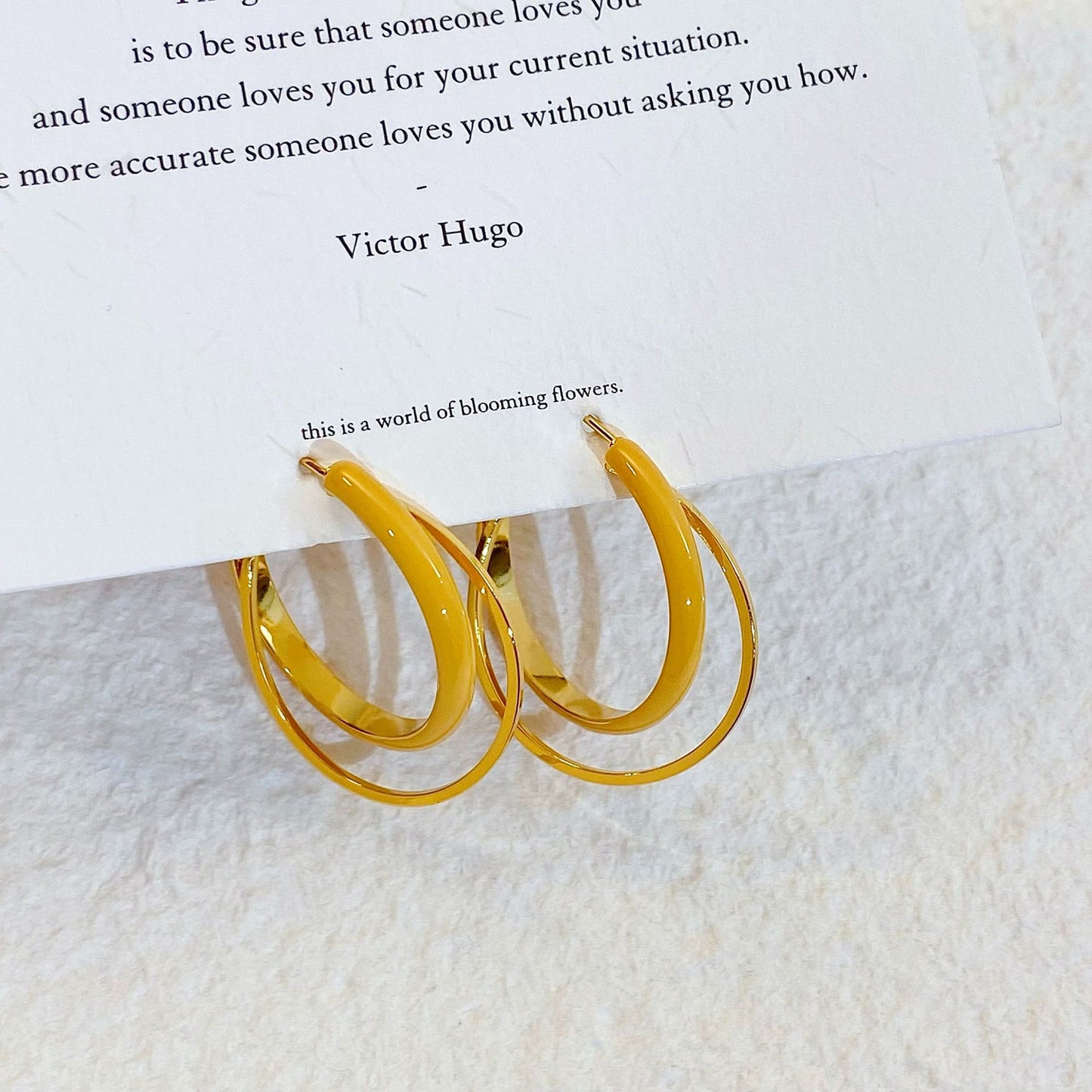 Plated Real Gold Ginger Flower Enamel Drip Glazed Female Sweet Earrings