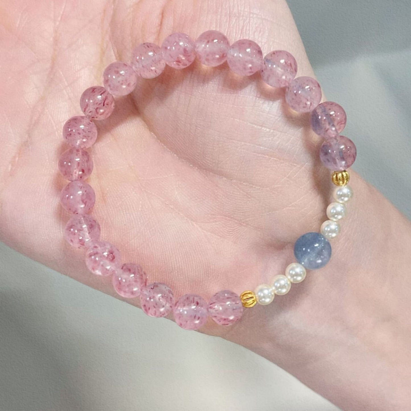 Late Artificial Crystal Couple Sense Female Heart Moonstone Design Strawberry Bracelets