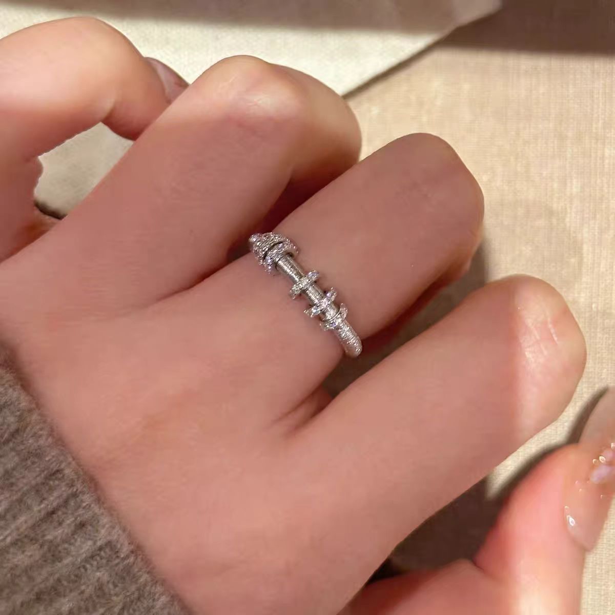 Brushed Interlocked Good Luck Comes Advanced Personality Ring