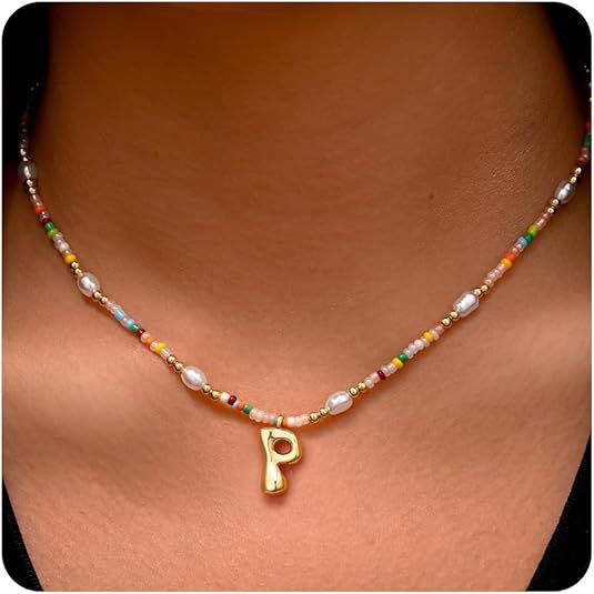 Best-selling Bubble Gold English Letter Color Small Beads Pearl Necklace