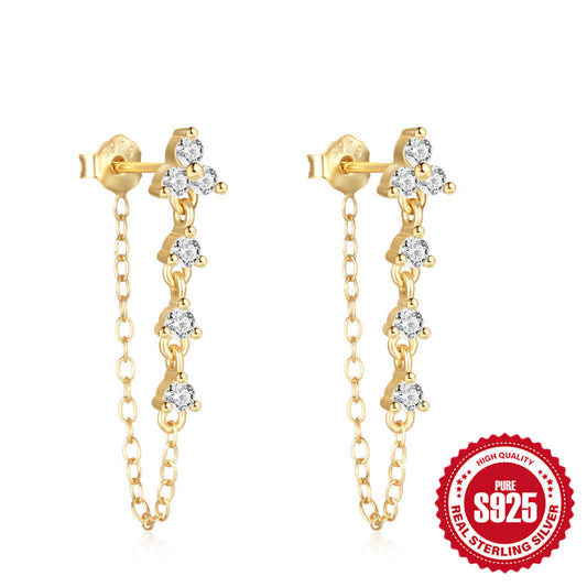 Sterling Sier Chain One-piece Diamond Tassel Elegant Rings