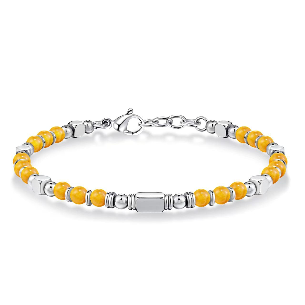 Natural Stone Stainless Steel Black Frosted Golden Balls Beaded Adjustable Bracelet