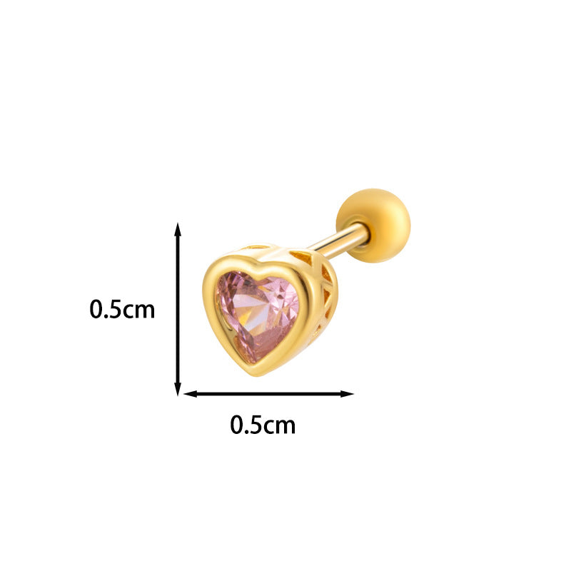 Loving Heart Zircon Ear Bone Pin Titanium Steel Screw Stud Earrings