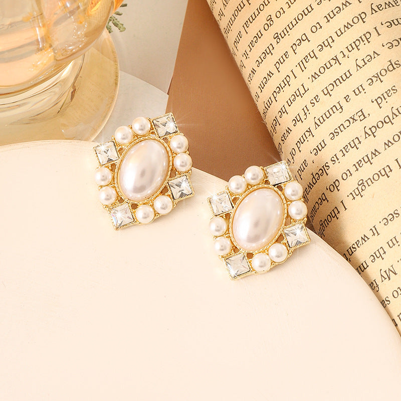 Simple Retro Sier Needle Pearl High Sense Ear Earrings