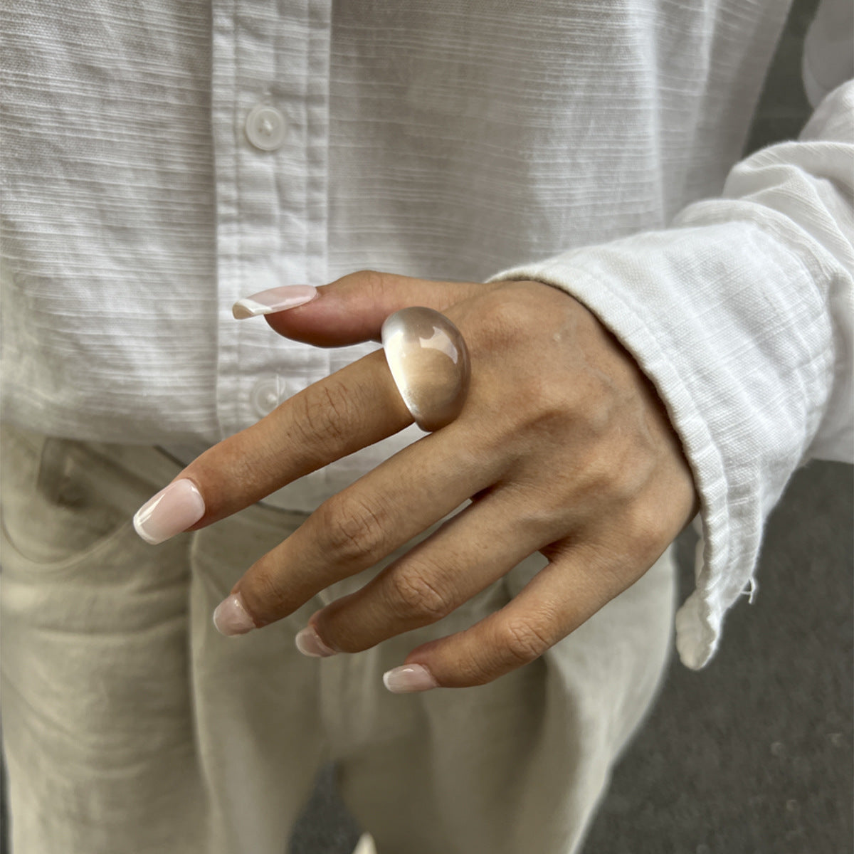 Transparent Color Resin Niche Retro Twin Rings
