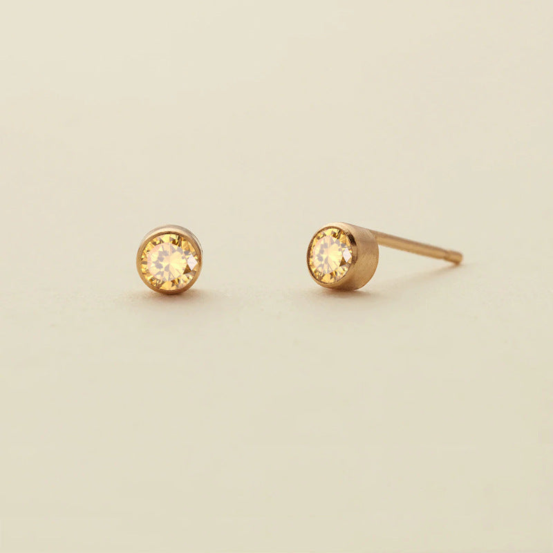 Rhinestone Color Niche Stainless Steel Gold Plated Ear Stud Earrings