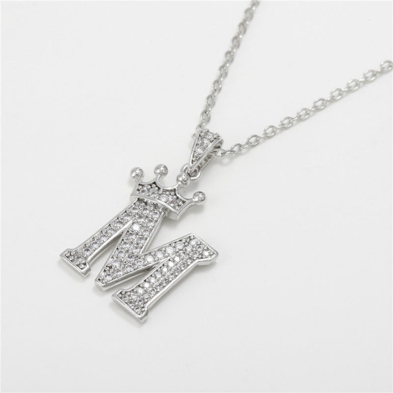 Zircon Crown English Letter Design Gold Clavicle Necklace