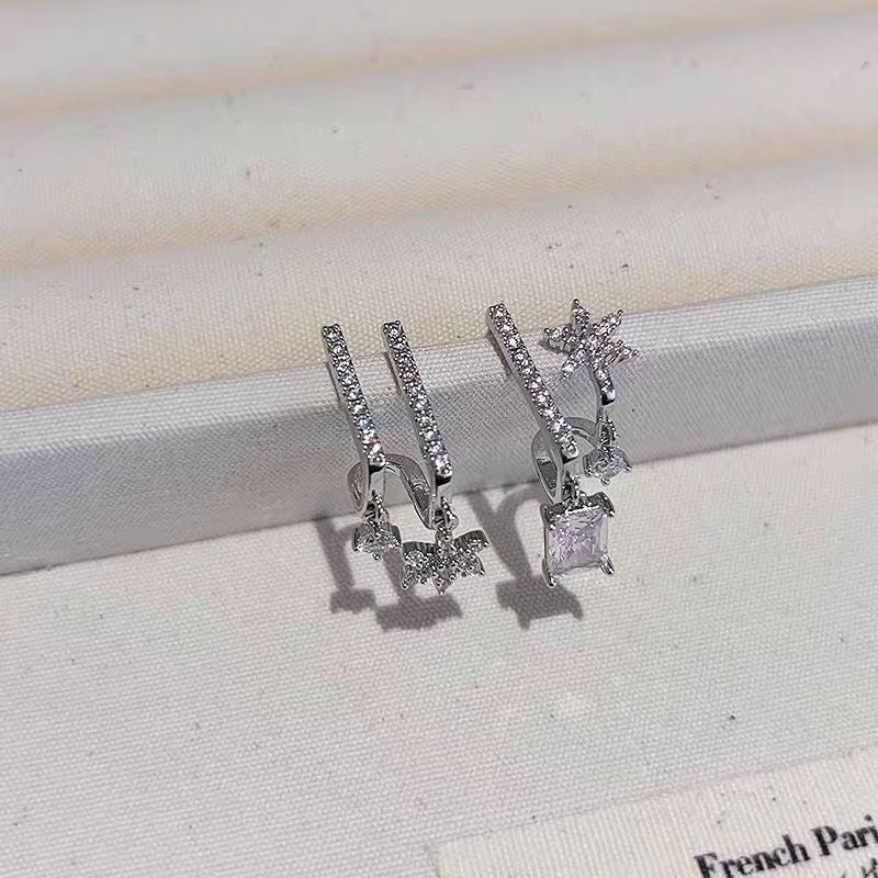 Long Zircon Tassel Exquisite Starfish Shell Cross Earrings