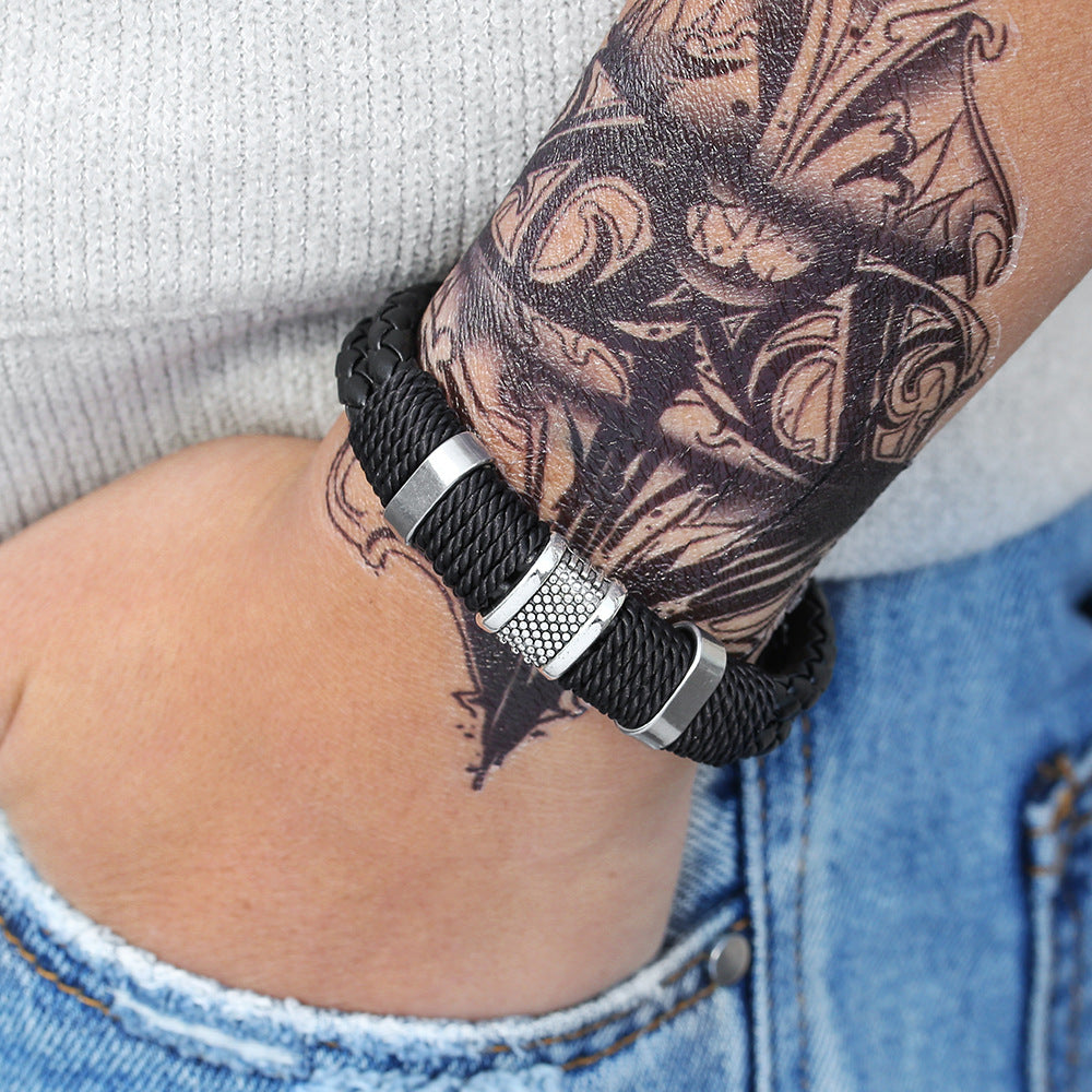 Men's Leather Hand-woven Hip Hop Magnetic Buckle Gift For Bracelets