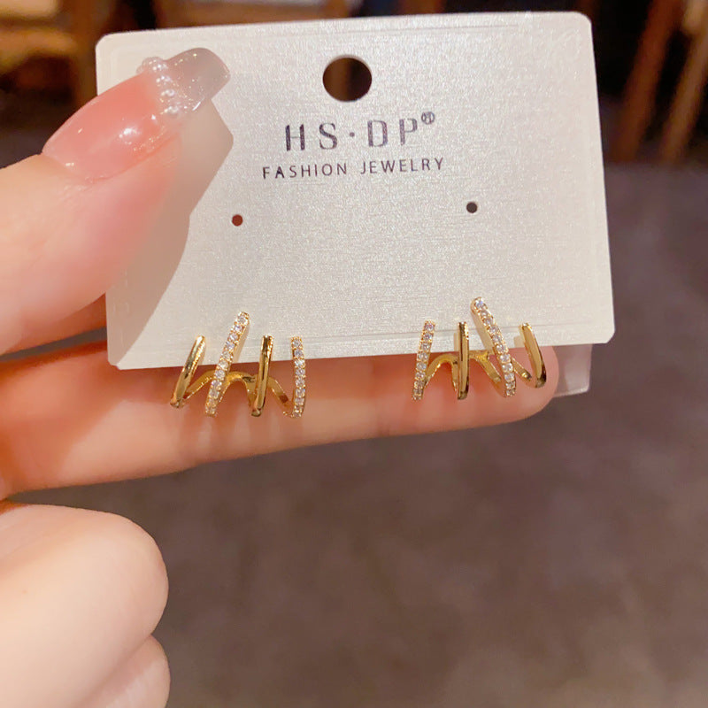 Micro Inlaid Zircon Multiple Ear Cold Stud Earrings