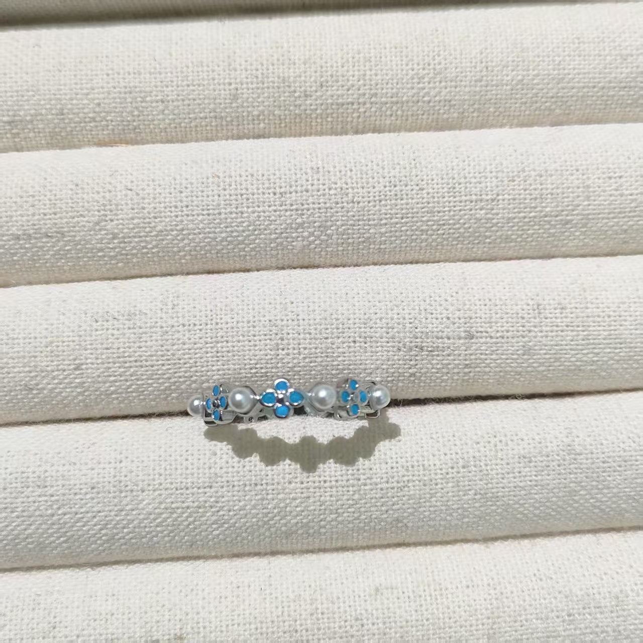 Women's Blue Little Flowers Gold Simple Imitation Turquoise Index Finger Rings