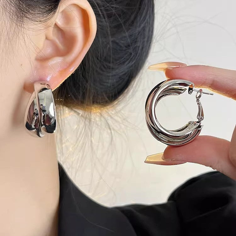 Style Geometric Metal Hoop France Designer Model Light Luxury High-grade Rings