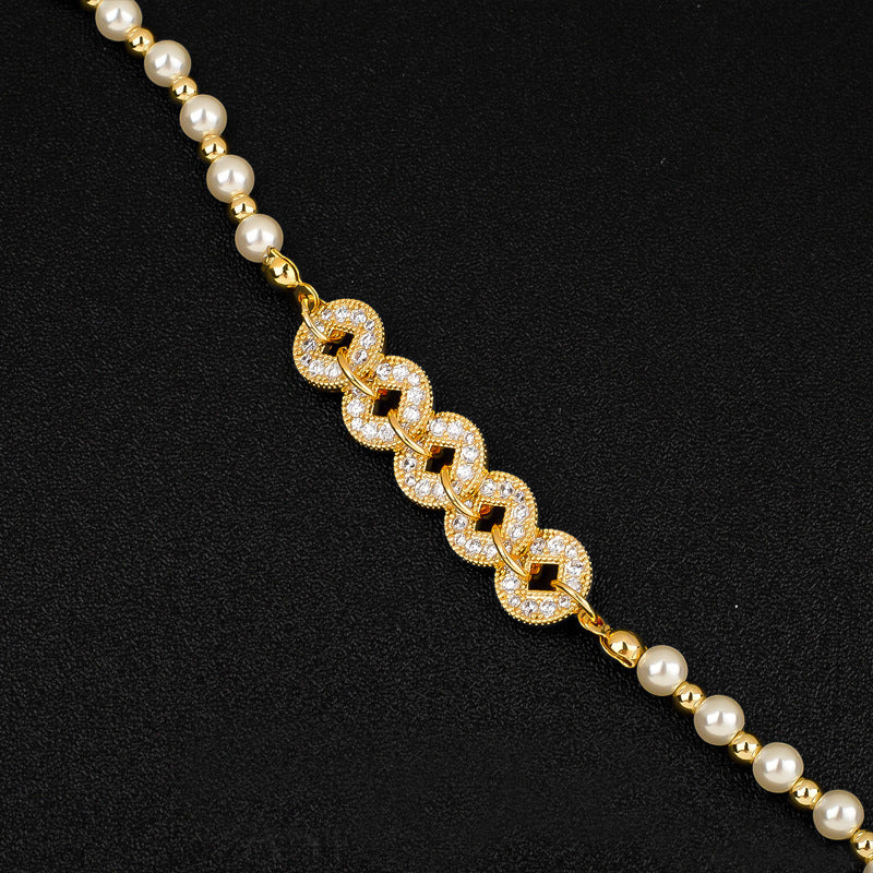 Women's Five Emperors Coin Pearl High Sense Mush Ice Niche Beaded Bracelet