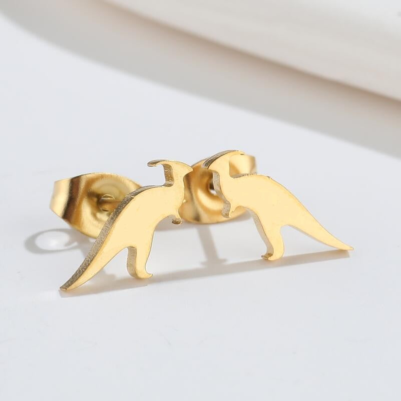 Dinosaur Ear Bone Gold Plating Stainless Glossy Earrings