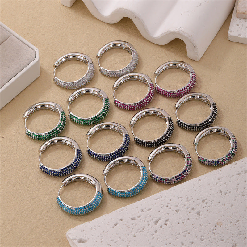 Round Micro Inlaid Zircon Clip Advanced Sense Earrings
