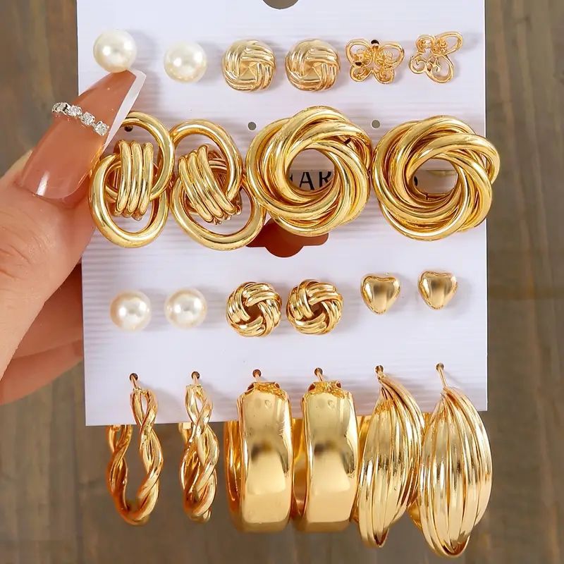 Ear Square Geometric Vintage Pearl Hepburn Style Earrings