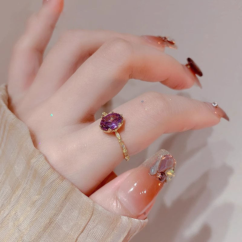 Women's Open Purple Zircon For Niche Design Advanced Ring