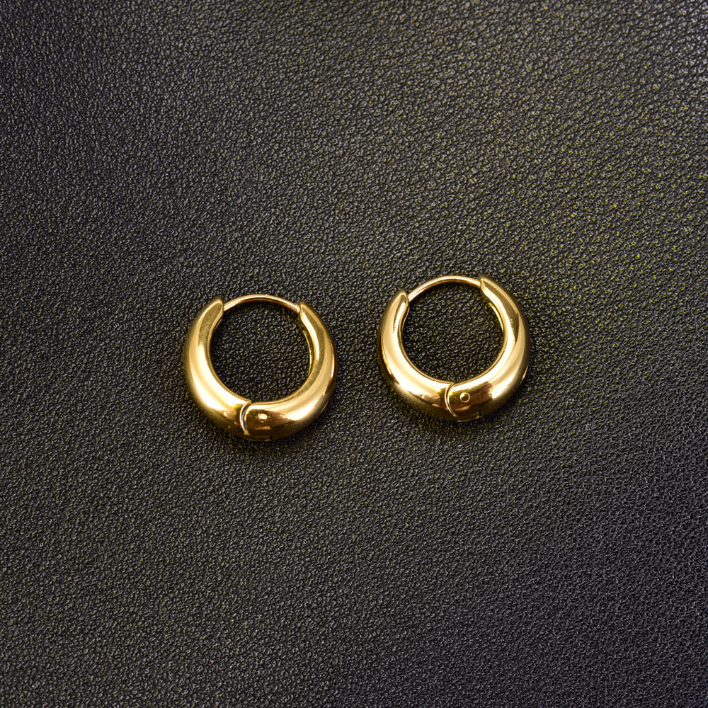 Simple Glossy Geometric Oval Ear Retro Cold Style Gold Rings