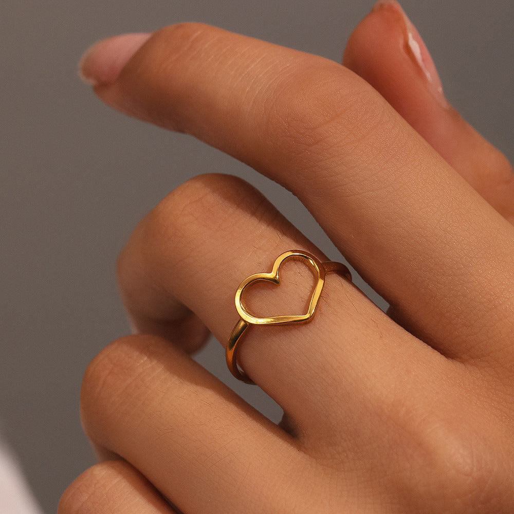 Women's Stainless Steel Heart-shaped Open Vintage Popular Geometric Adjustable Ring