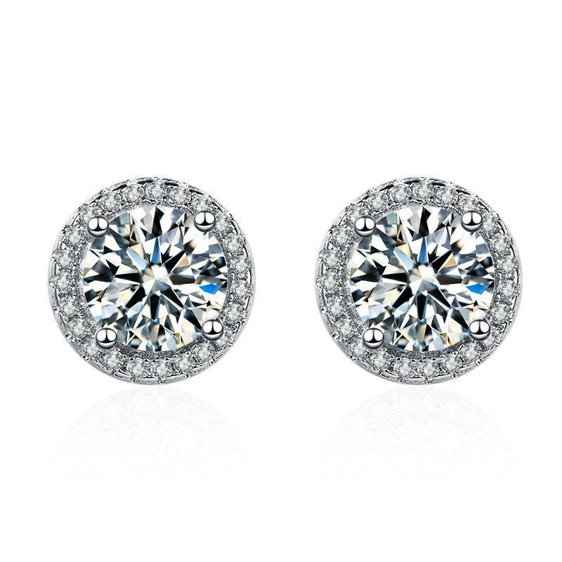 New Source Moissanite Round Bag Commute Stud Earrings