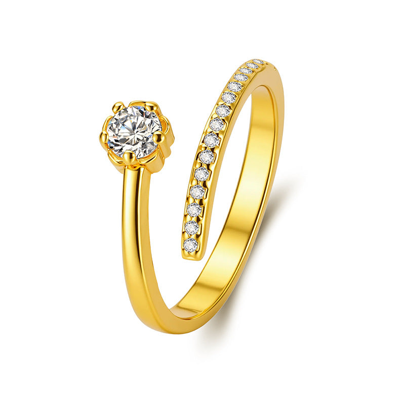 Fashion Sweet Elegance Simple Leaves With Diamonds Love Heart-shaped Personality Ring