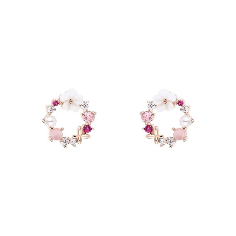 Fresh Sweet Pearl Garland Niche Dopamine Design Sense Stud Earrings
