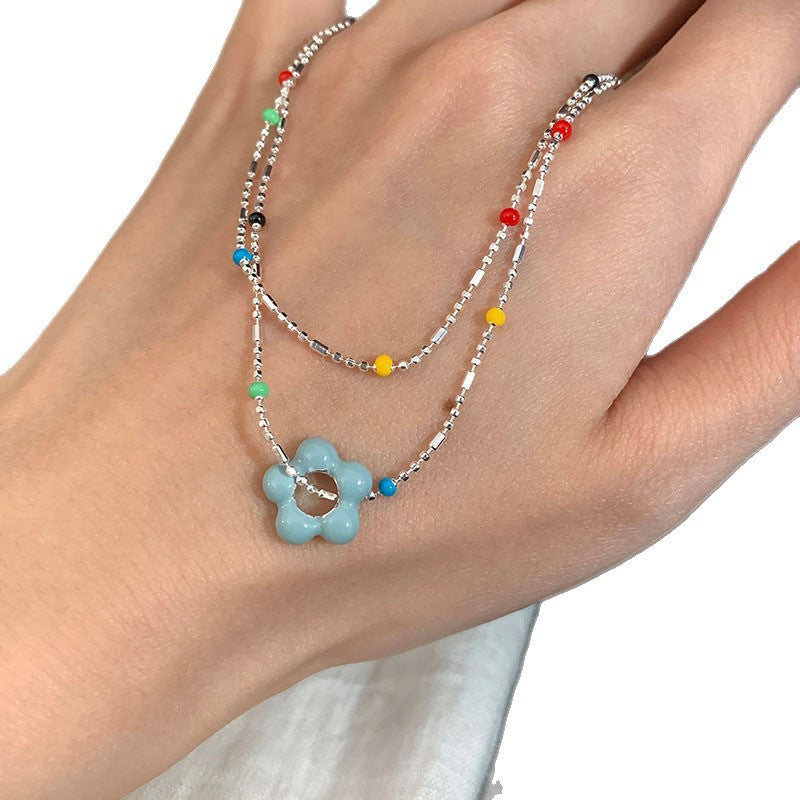 Women's Light Luxury Minority Twin Glaze Flowers Fresh Stylish Retro Minimalism Necklaces