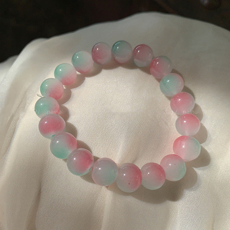 Jade Glass Pliable Temperament Gradient Pink Version Hand Toy Buddha Bracelet
