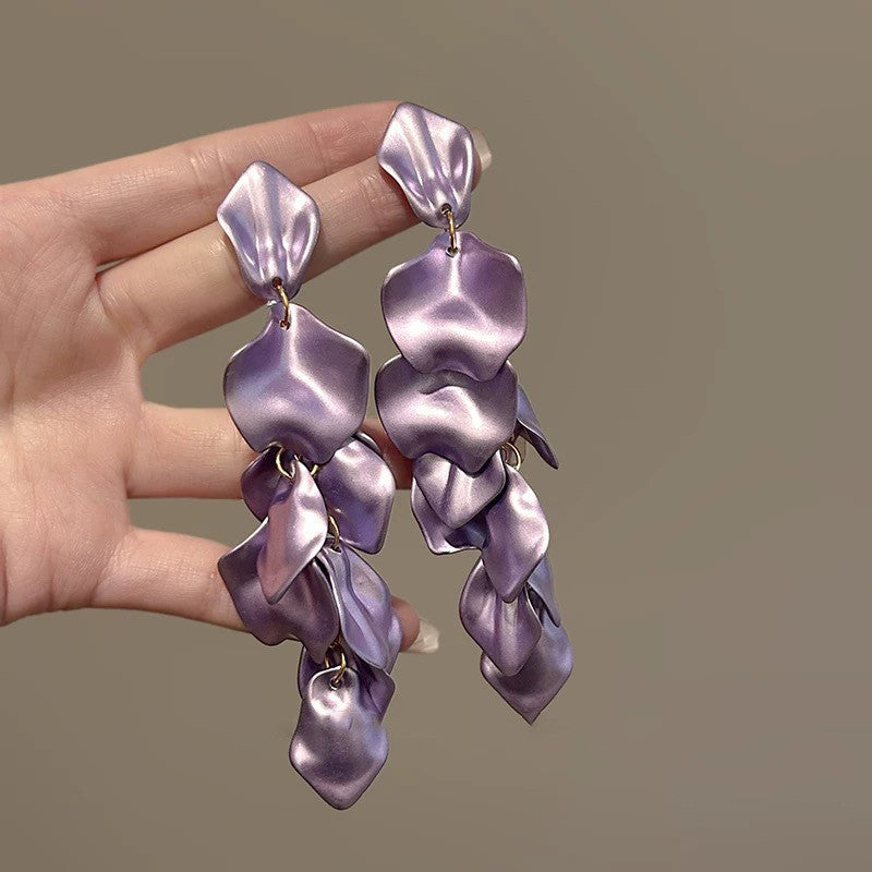 Women's Needle Fabric Purple Flower Tassel Light Luxury High-grade Temperament Fashionable Earrings