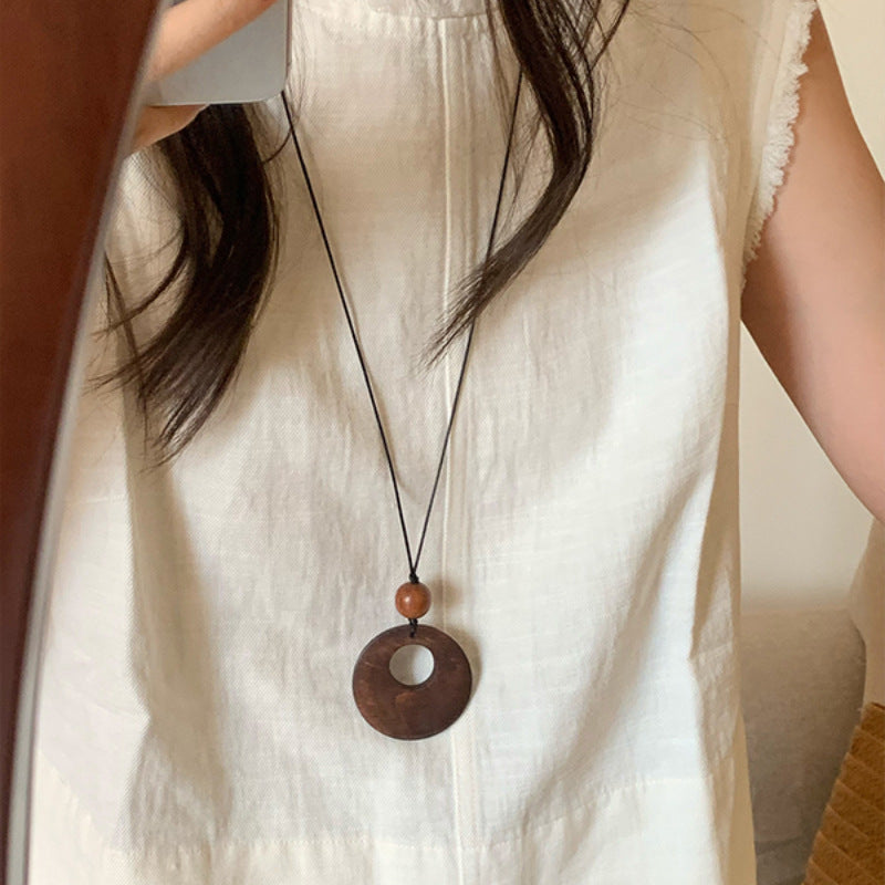 Women's Zen Woven Wooden Long Retro Bohemian Ethnic Style Sweater Necklaces