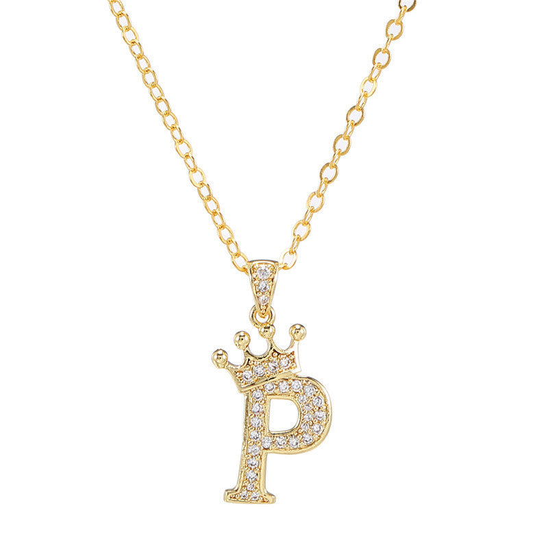 Zircon Crown English Letter Design Gold Clavicle Necklace