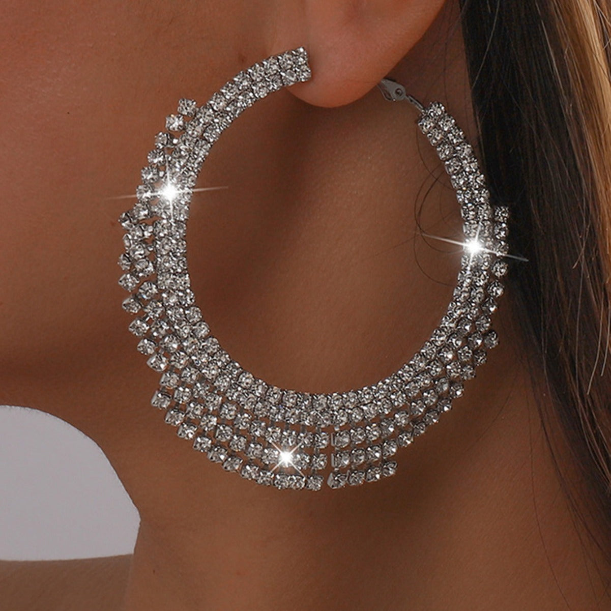 Women's High Profile Generous Rhinestone Tassel Big Circle For Daily Earrings