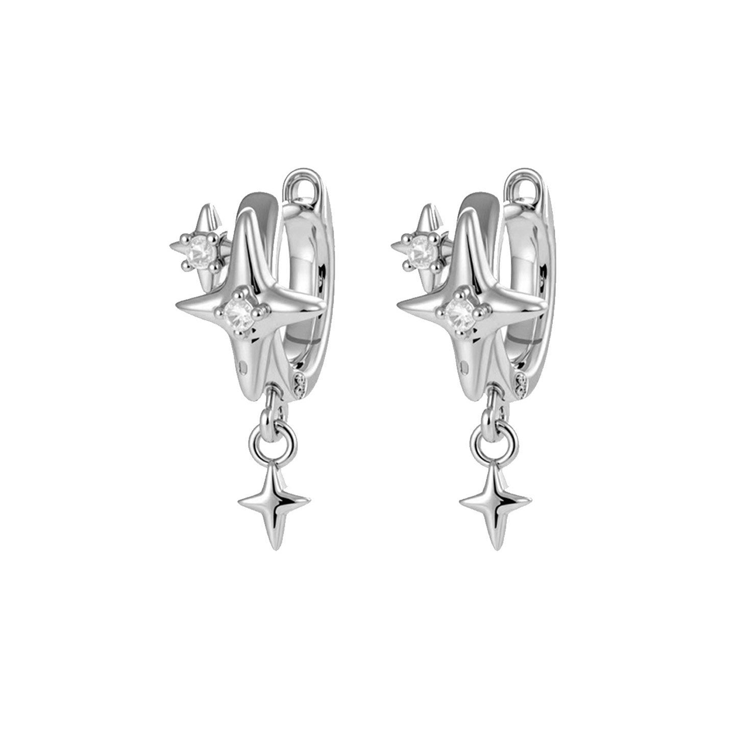 Environmental Protection Copper Saturn Ear Clip Four Stars Drop-shaped Rings
