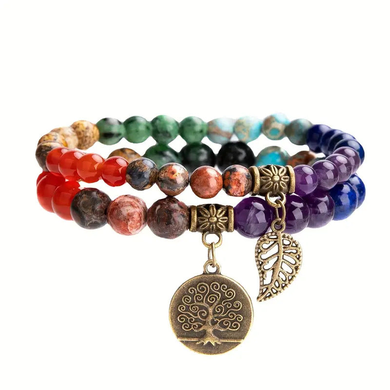 Two-piece Colorful Round Beads Loose Lucky Bracelets