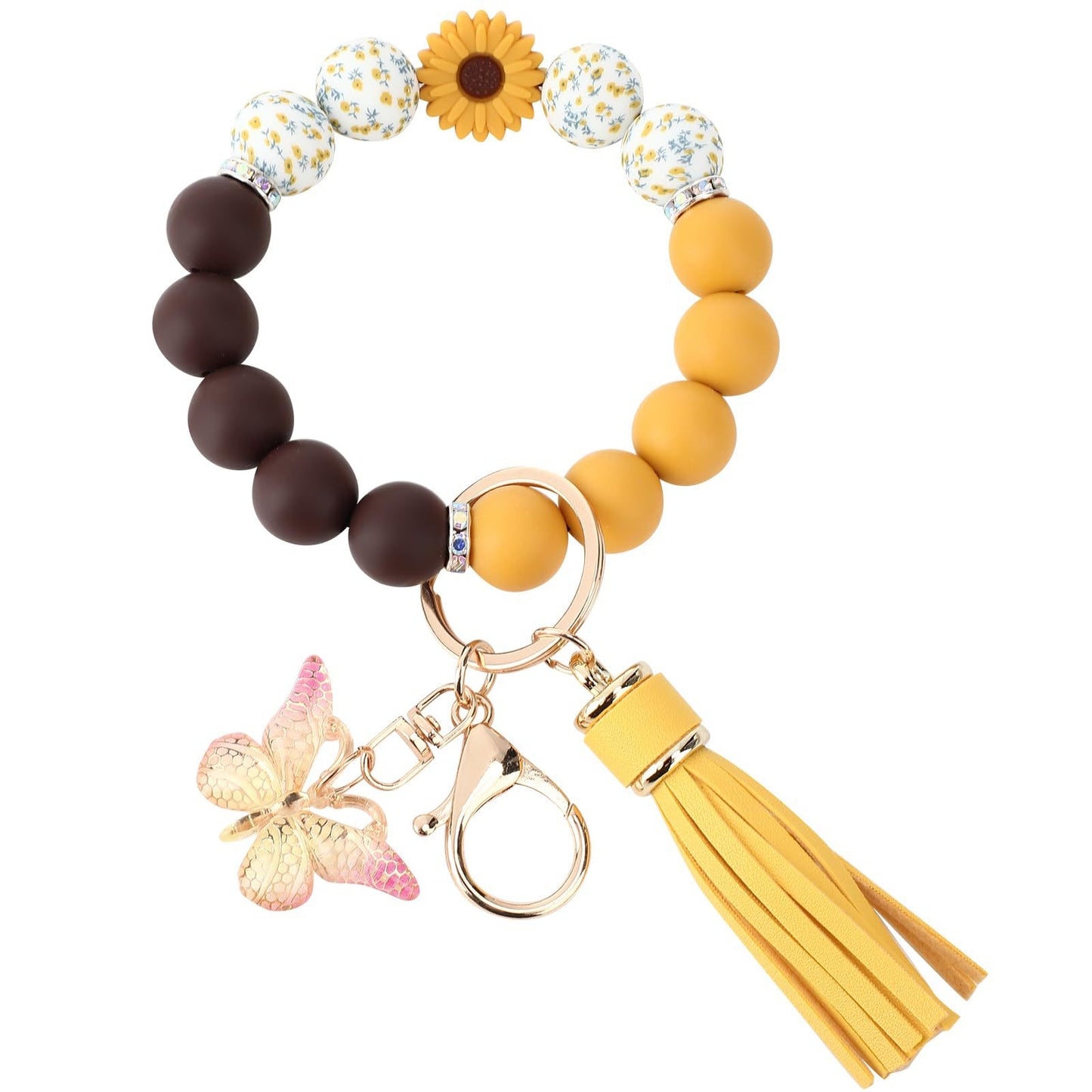 Silicone Beads Beaded Key Butterfly Tassel Bracelet
