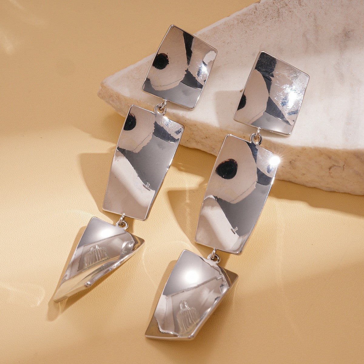 Women's Fashion Design Metal Glossy Surface Folding Ear Stud Earrings