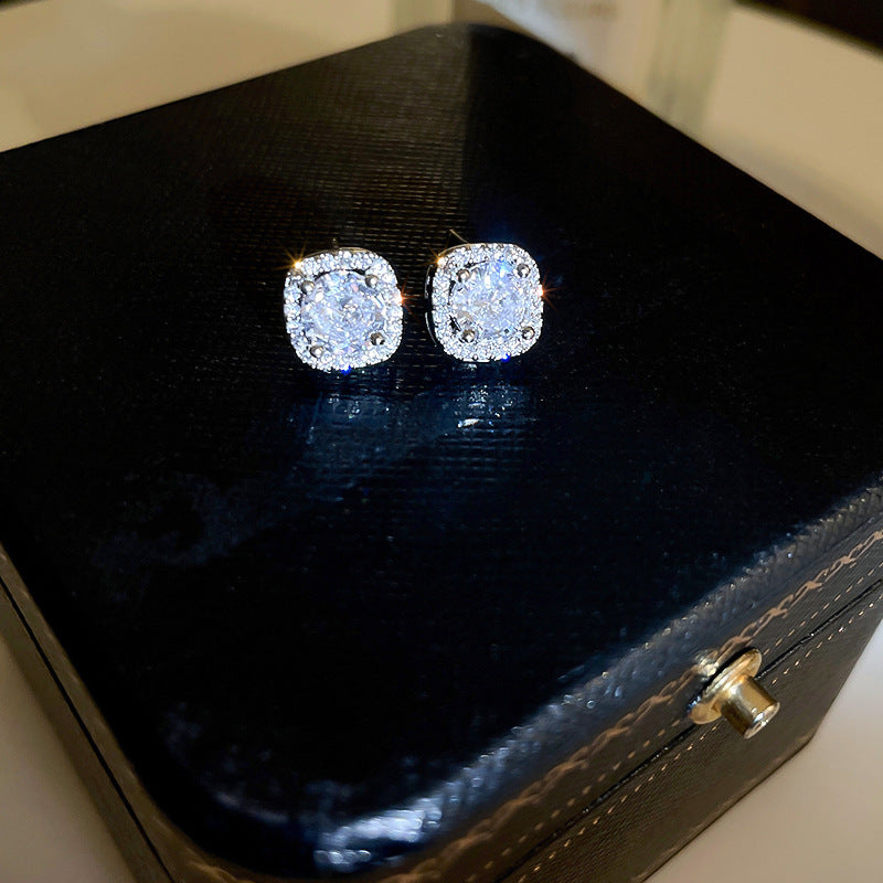 Korean Style White Zircon High-grade Simple Personalized Design Sense Earrings
